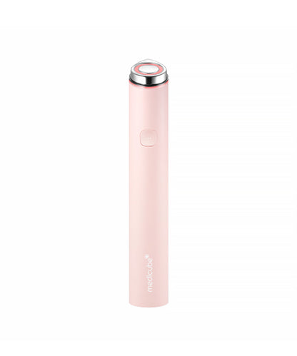Pink electronic device with a silver top on a white background