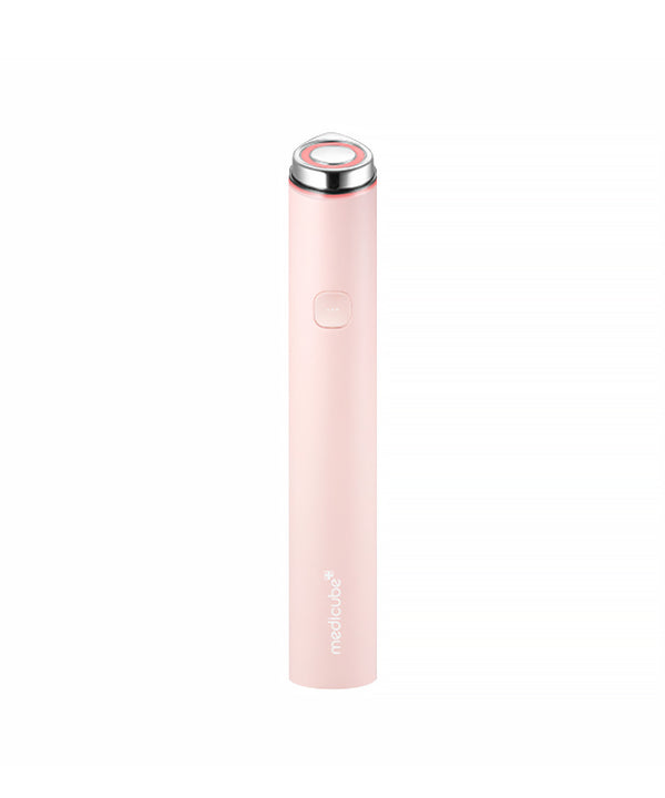 Pink electronic device with a silver top on a white background