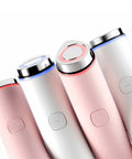 Four electronic devices with LED indicators on a white background