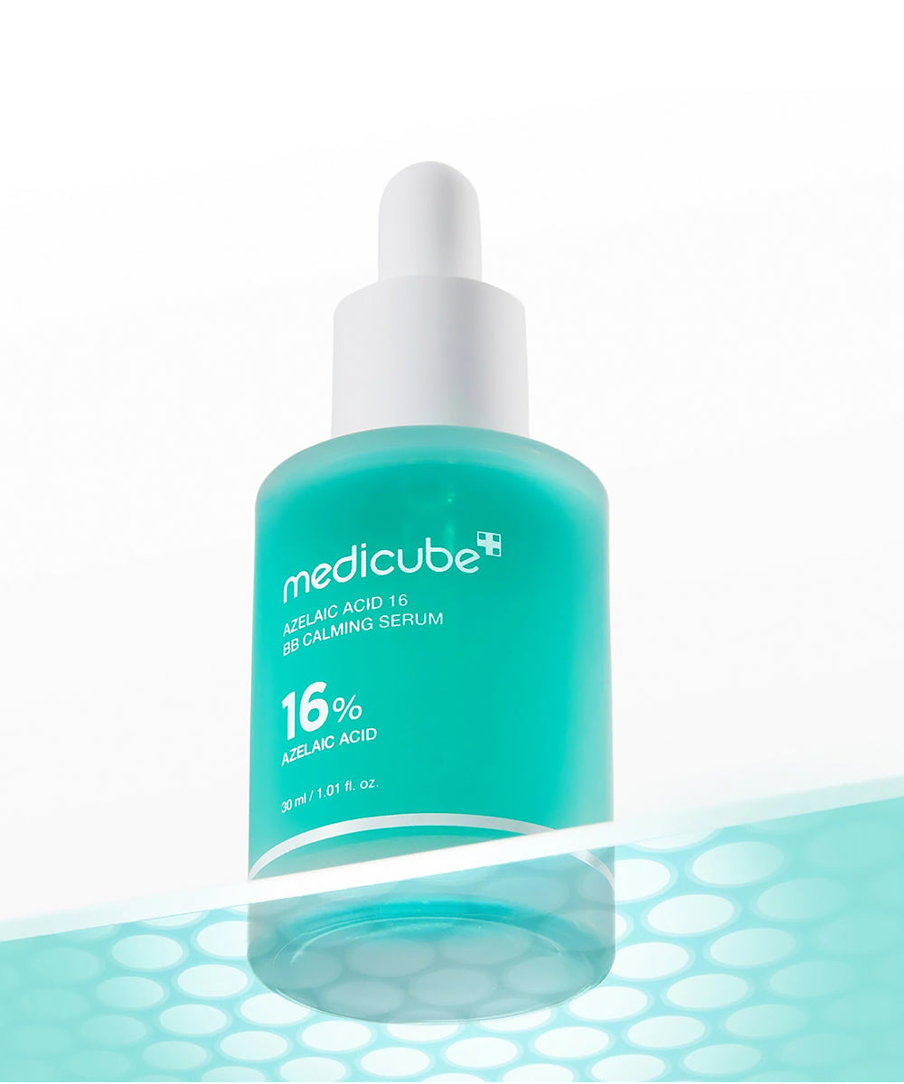 Teal skincare serum bottle with dropper on a white background