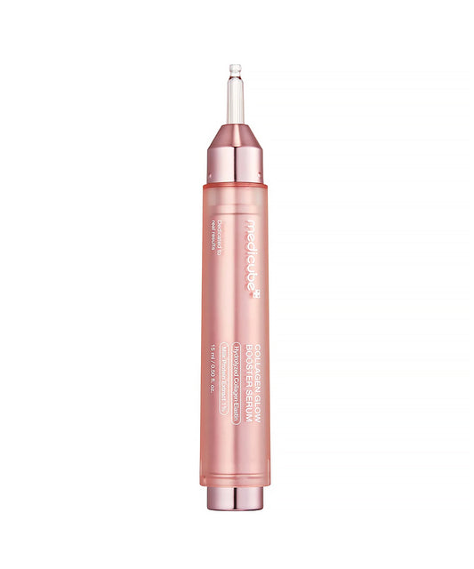 Rose gold cosmetic pen on a white background