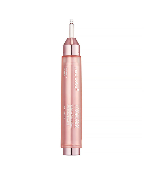 Rose gold cosmetic pen on a white background