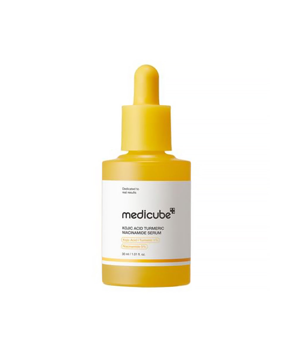 Medicube bottle with yellow dropper on a white background
