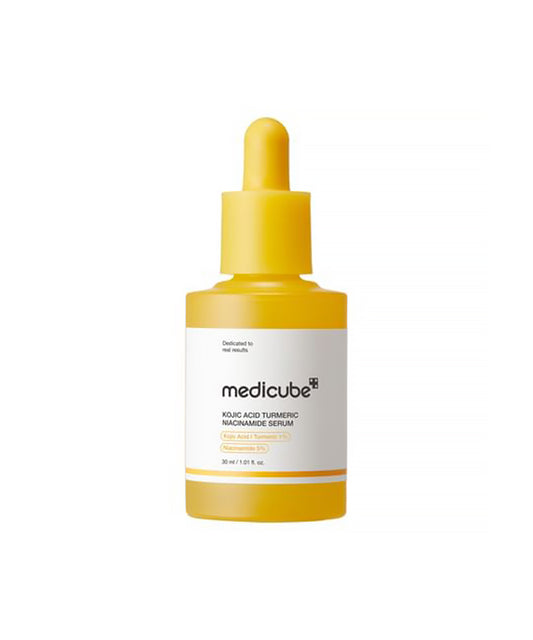 Medicube bottle with yellow dropper on a white background