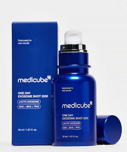 Blue Medicube skincare product with packaging on a white background