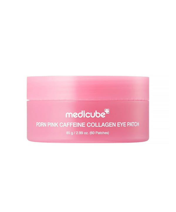 Medicube PDRN Pink Caffeine Collagen Eye Patch in a pink and white jar