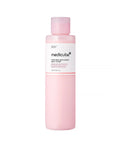 Pink bottle with white label on a white background