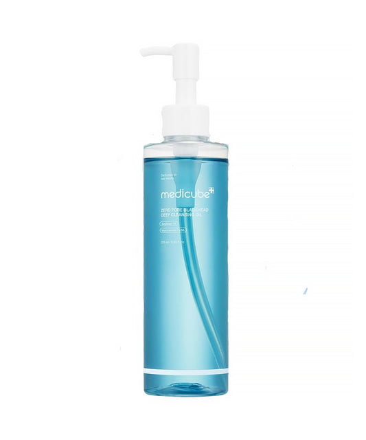 Blue bottle with pump on a white background