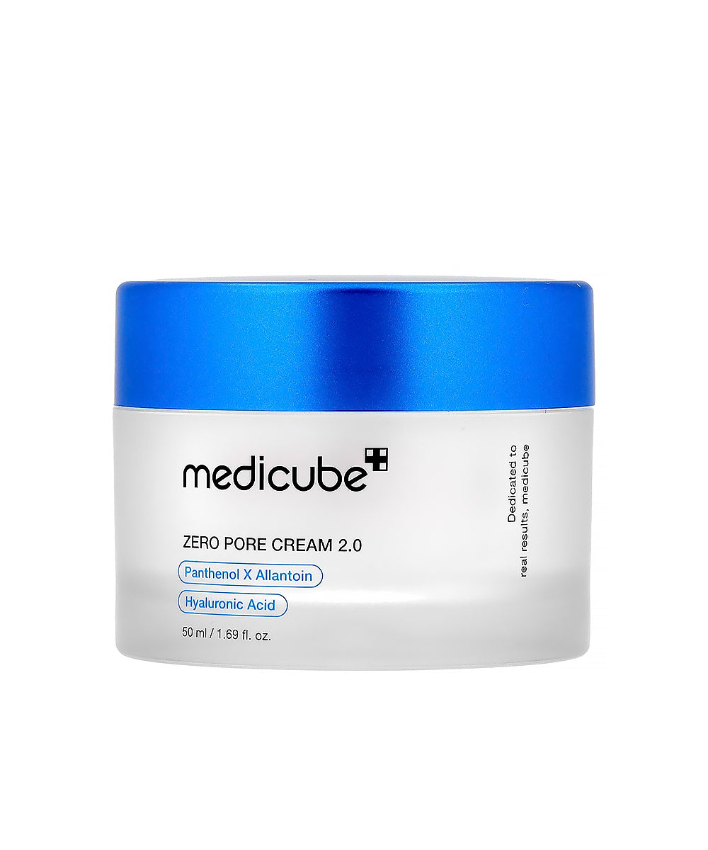 Medicube Zero Pore Cream 2.0 jar with blue lid on a white background