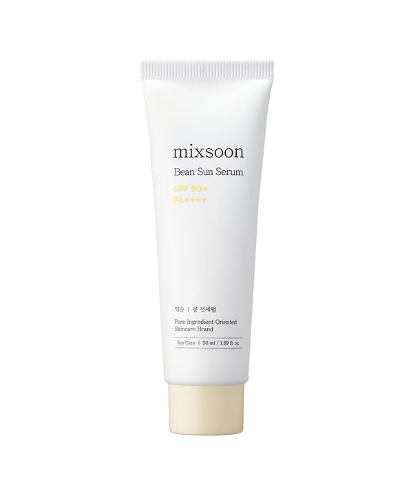 Tube of mixsoon Bean Sun Serum on a white background