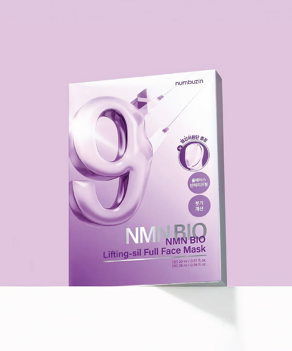 NMN BIO lifting-sil full face mask packaging on a light purple background