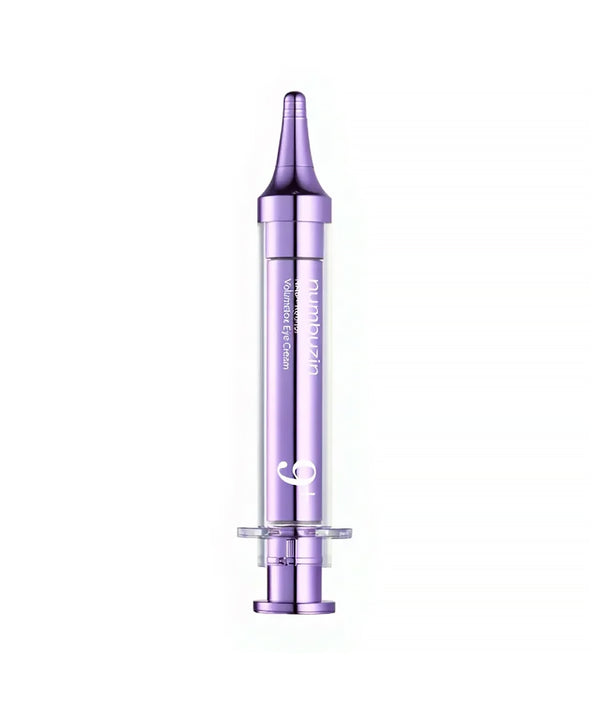 Purple cosmetic serum bottle on a white background