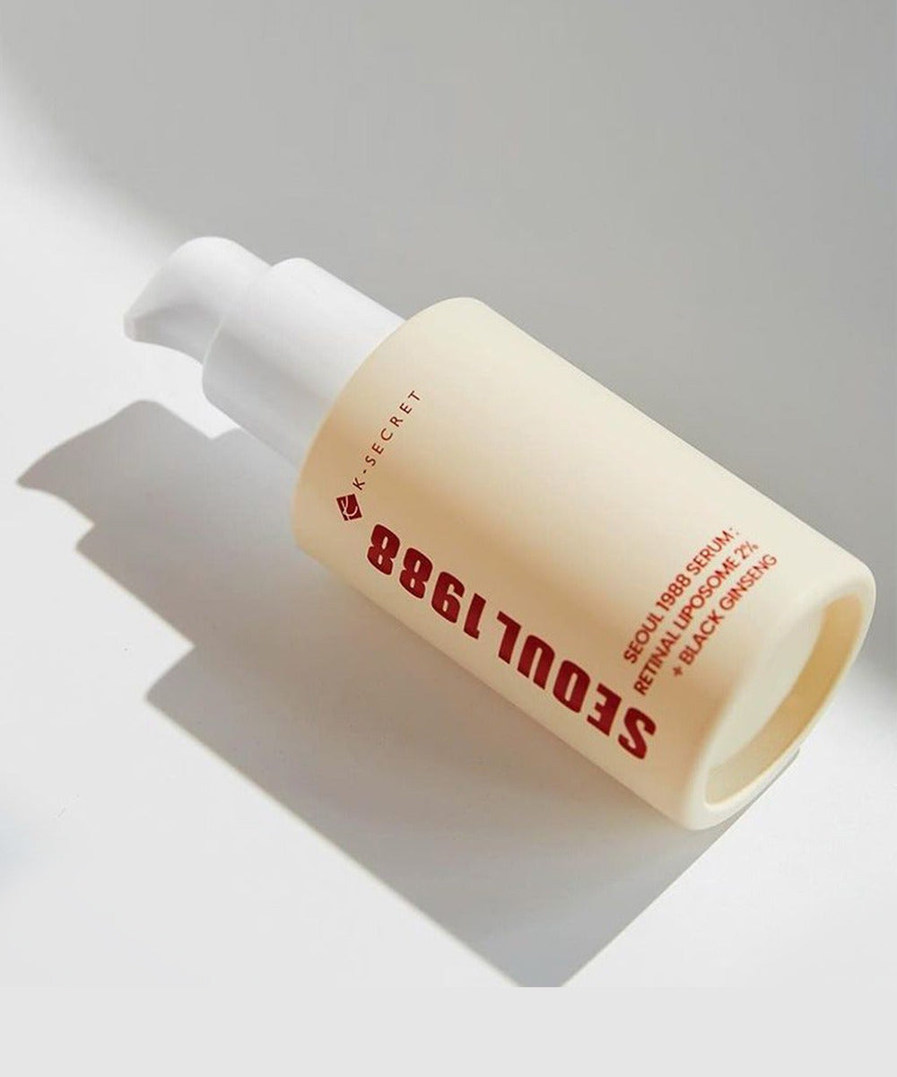 Skincare bottle with 'SEOUL1988' branding on a light background