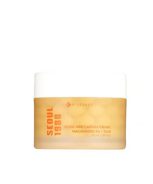 Skincare cream jar with 'Seoul 1988' branding on a white background