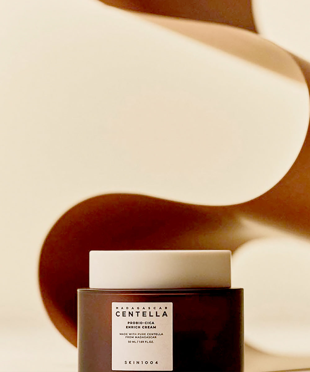 Skincare product with 'Centella' branding on a beige background
