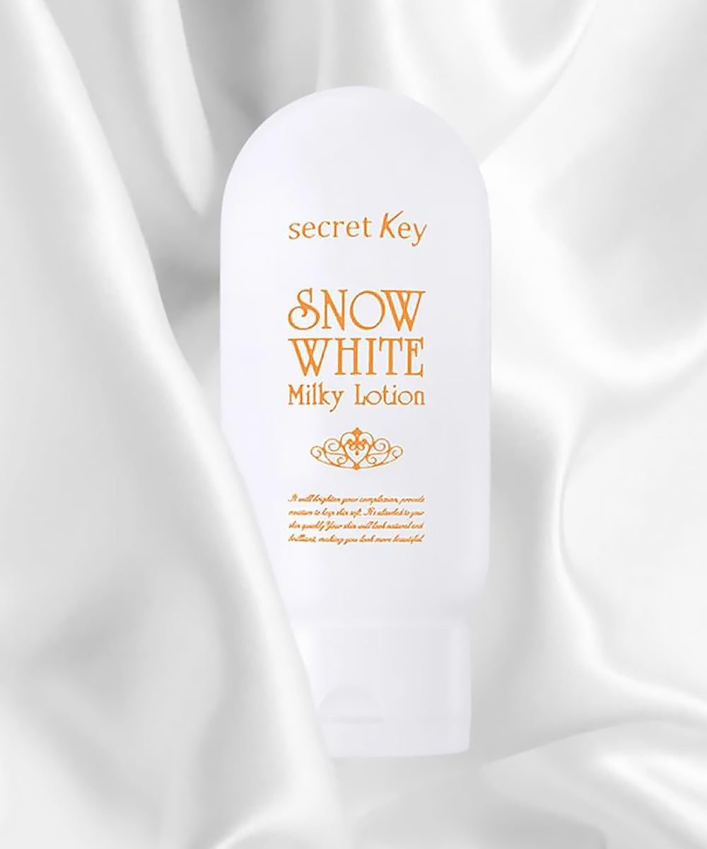 Snow White Milky Lotion bottle with 'secret Key' branding on a white background