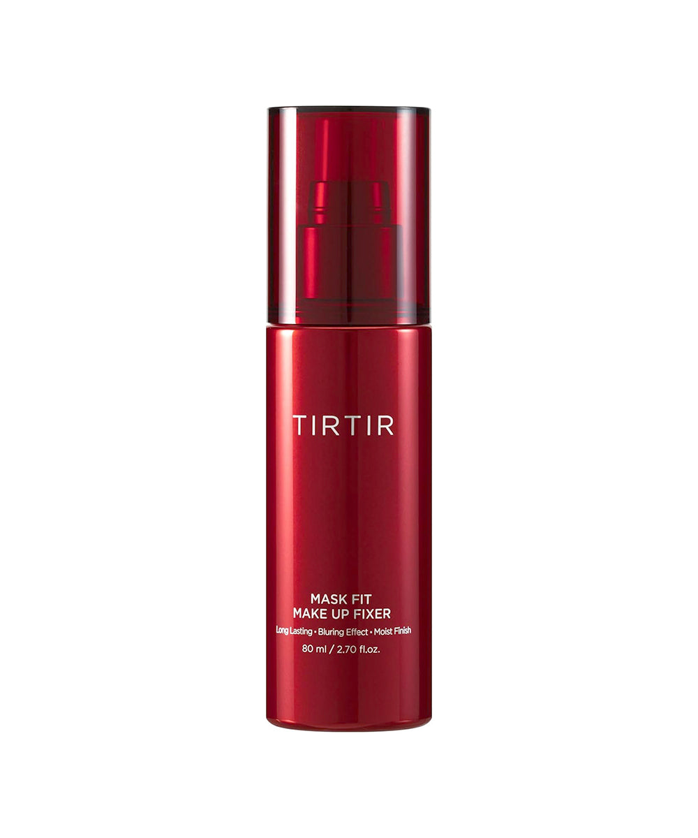 Red bottle of TIRTIR Mask Fit Makeup Fixer on a white background
