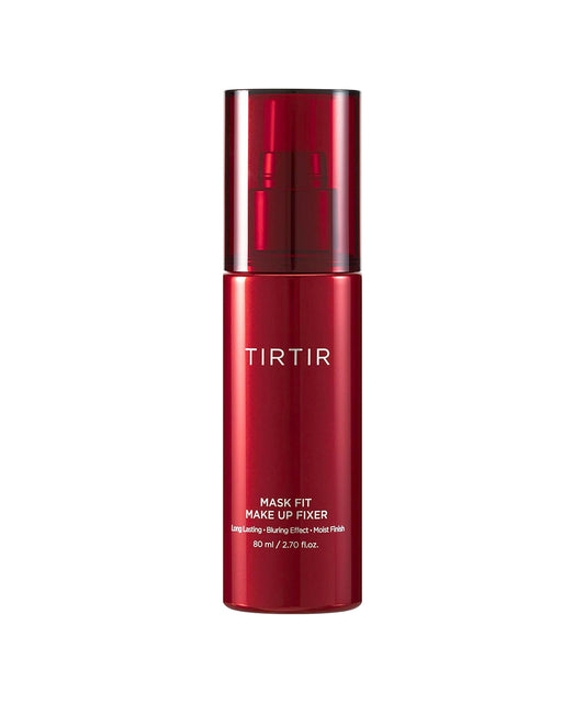 Red bottle of TIRTIR Mask Fit Makeup Fixer on a white background