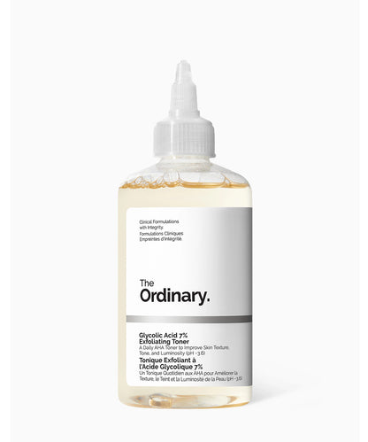 Bottle of The Ordinary toner on a white background