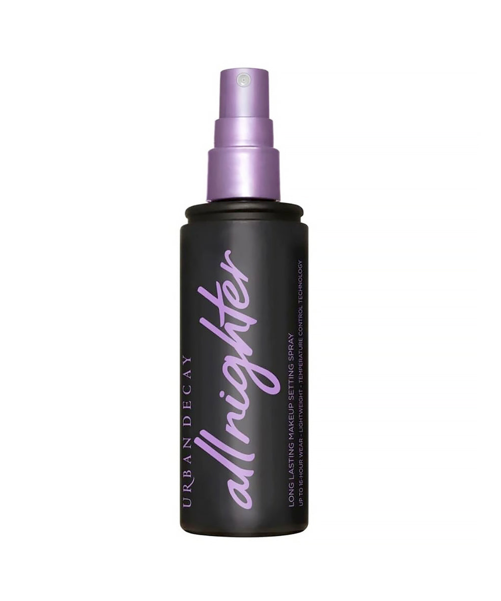 Urban Decay all nighter setting spray bottle on a white background